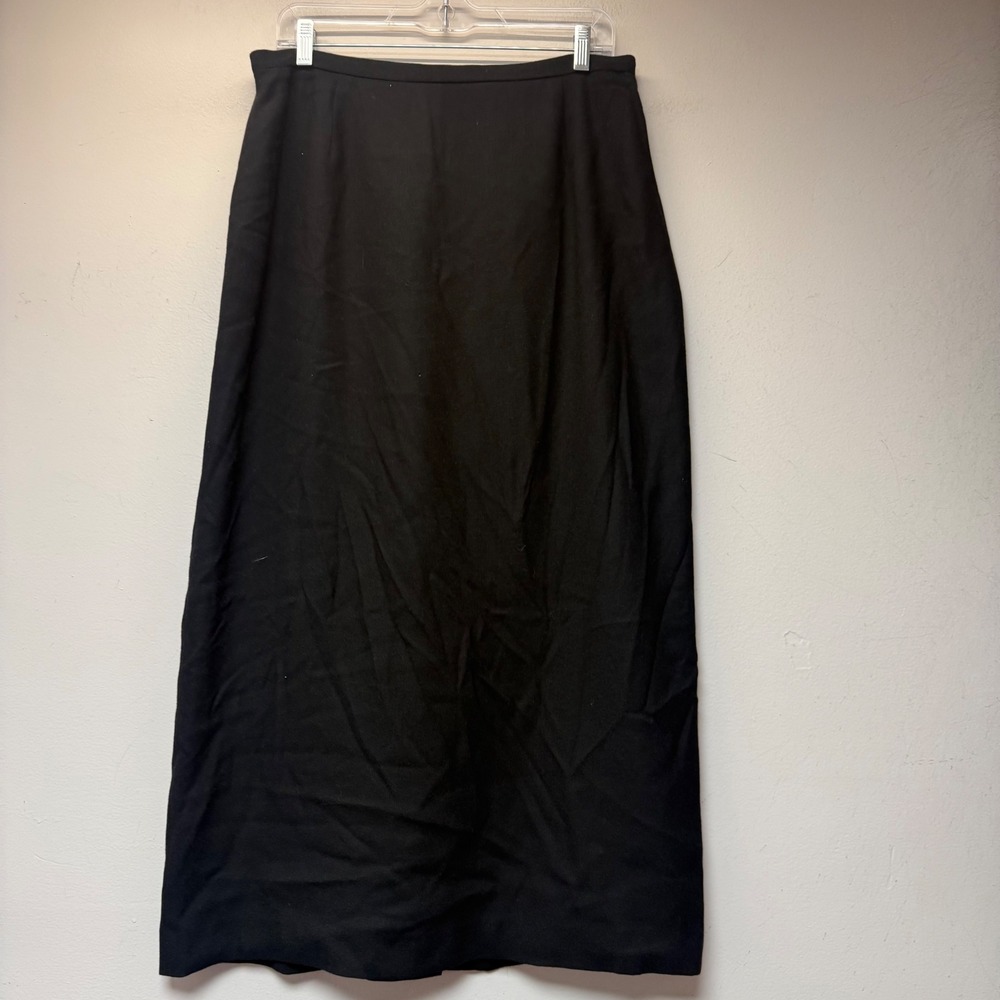 Kasper Maxi Skirt Womens 16P Black Excellent Petite Column Back Slit Rayon Blend